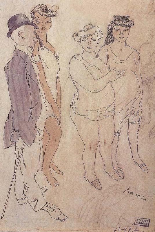 Jules Pascin One man and three woman France oil painting art
